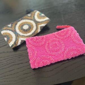 Two Hand-Beaded Wristlet Pouches